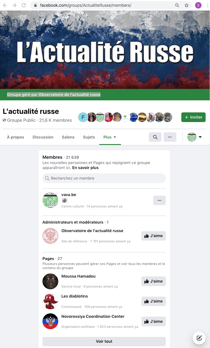 Facebook. L|actualité russe. Groupe géré par Observatoire de l|actualité russe. 2020-03-25